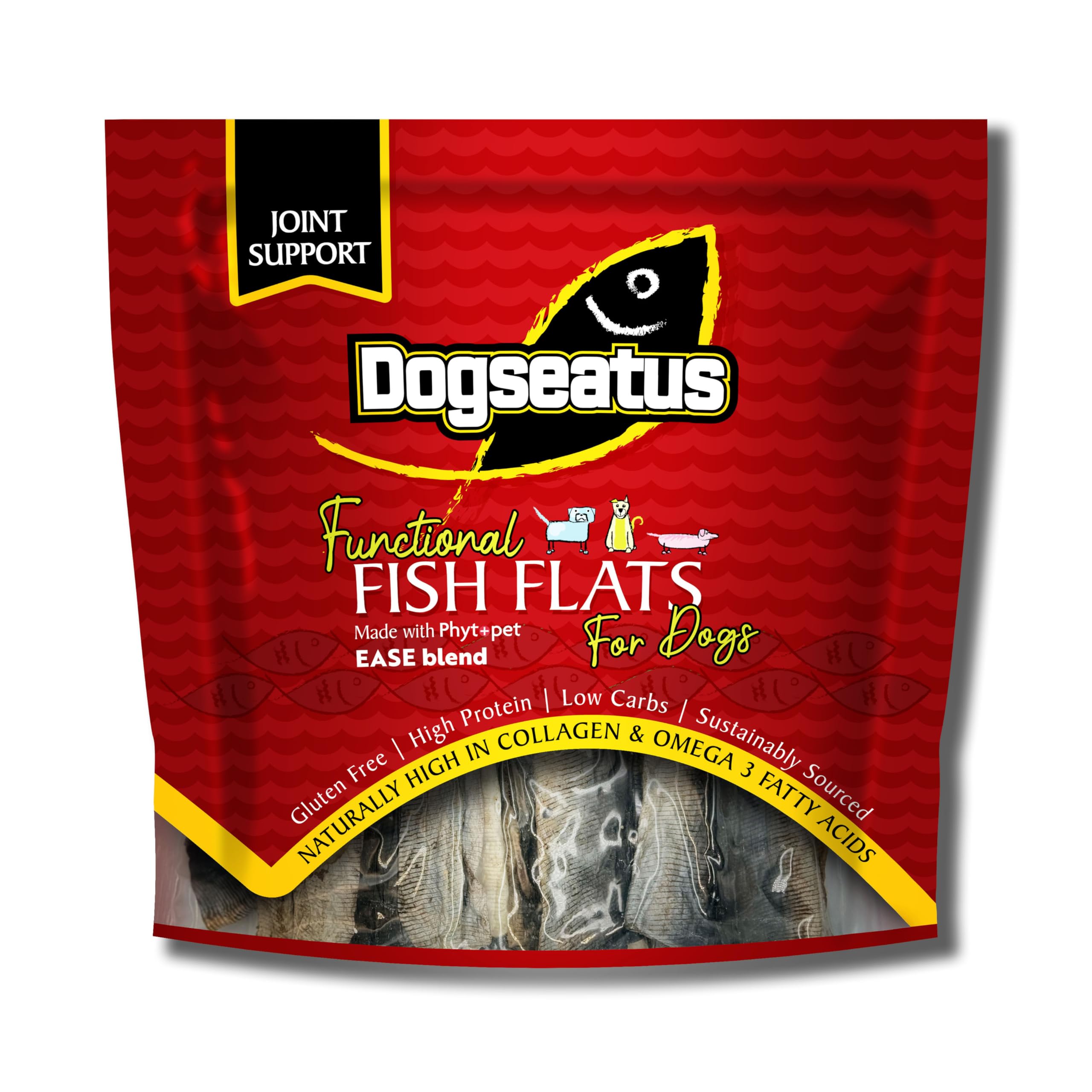 Pet Natural Dogseatus Fish Skin Flats Joint Support with Turmeric, Scutellaria & Boswellia 100% Natural, Omega 3 & Collagen Rich Chews Long-Lasting Rawhide Alternative 500g