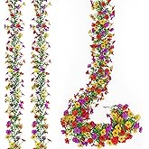 MEIVINES 2 Pack Artificial Daisy Flower Garland,5.9FT UV Resistant Fake Floral Vine Silk Hanging Spring Wild Flower Garland for Home Mantle Garden Wedding Booth Backdrop Decor (Red Yellow Purple)