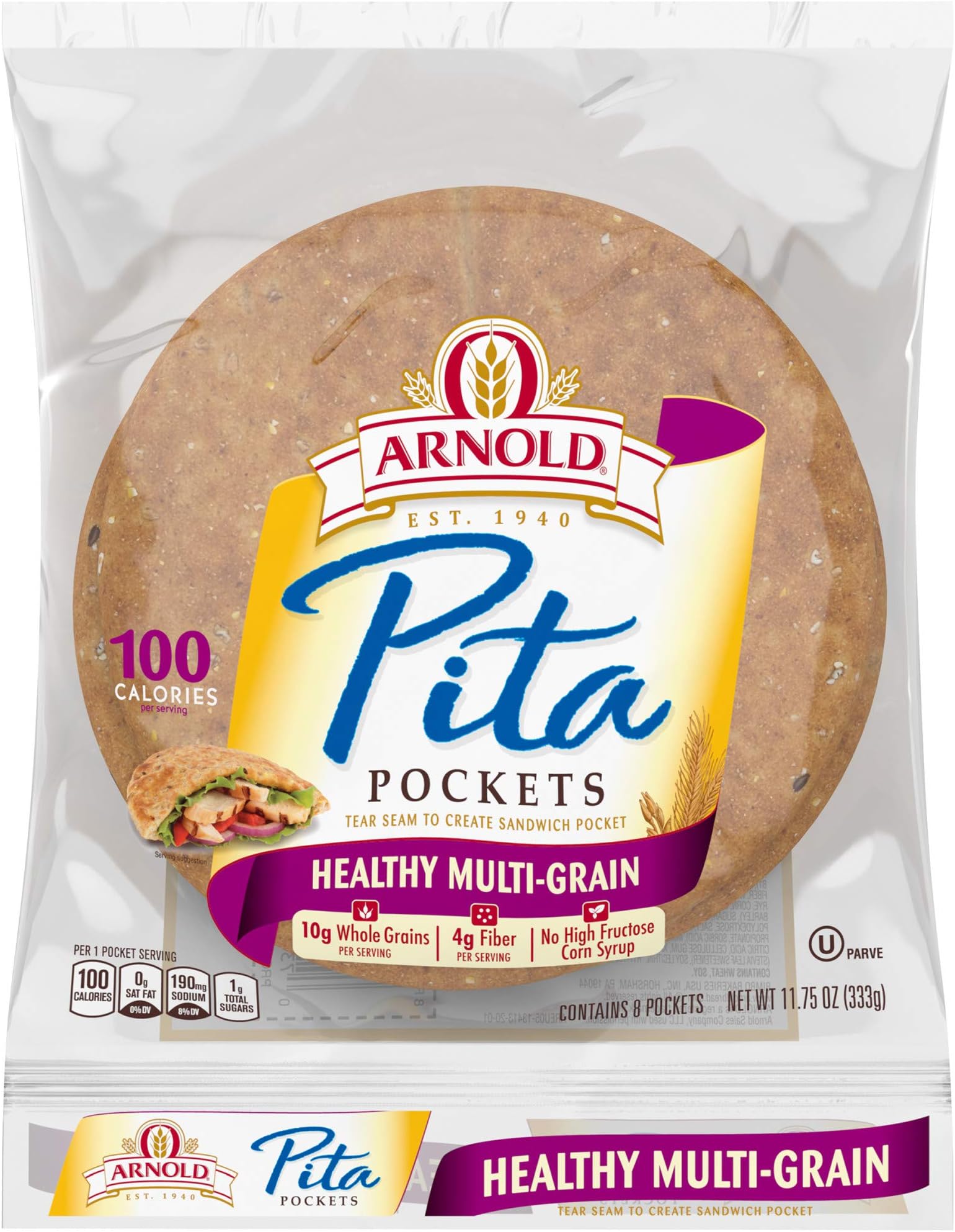 Arnold Healthy Multi-Grain Pita Pockets with 4g Fiber, 8 count, 11.75 oz