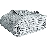 Simple&Opulence 100% Cotton Waffle Weave Throw Blanket 40"x50", Soft Lightweight Breathable Cozy Washed, Layer Blanket for Couch Bed Sofa, Farmhouse Home Decor for Adults All-Season, Grey Blue