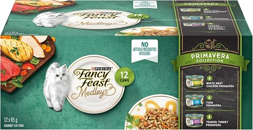 Fancy Feast Medleys Wet Cat Food, Primavera Collection Variety Pack 3 Flavours - 85 g Can (12 Pack)