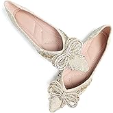 SAILING LU Bow-Knot Ballet Flats for Women Pointed Toe Crystals Wedding Shoes Comfort Light Weight Loafers