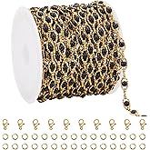 UMAOKANG 13 Feet Black Bead Evil Eye Chains for Jewelry Making Gold Plated Stainless Steel Chain Roll with Jump Rings and Lobster Clasps