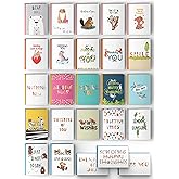 Dessie 25 Unique Thinking Of You Cards With Greetings Inside 5"x7". Large Greeting Cards Boxed Set. 25 Different Notecard Designs - No Repetition. Assorted Color Envelopes, Gold Seals, Storage Box.