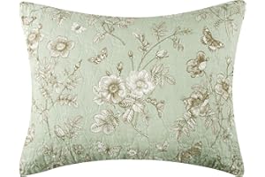 Greenland Home Fashions Olivia Elegant Botannical Butterfly 100% Cotton Quilted Pillow Sham, Standard