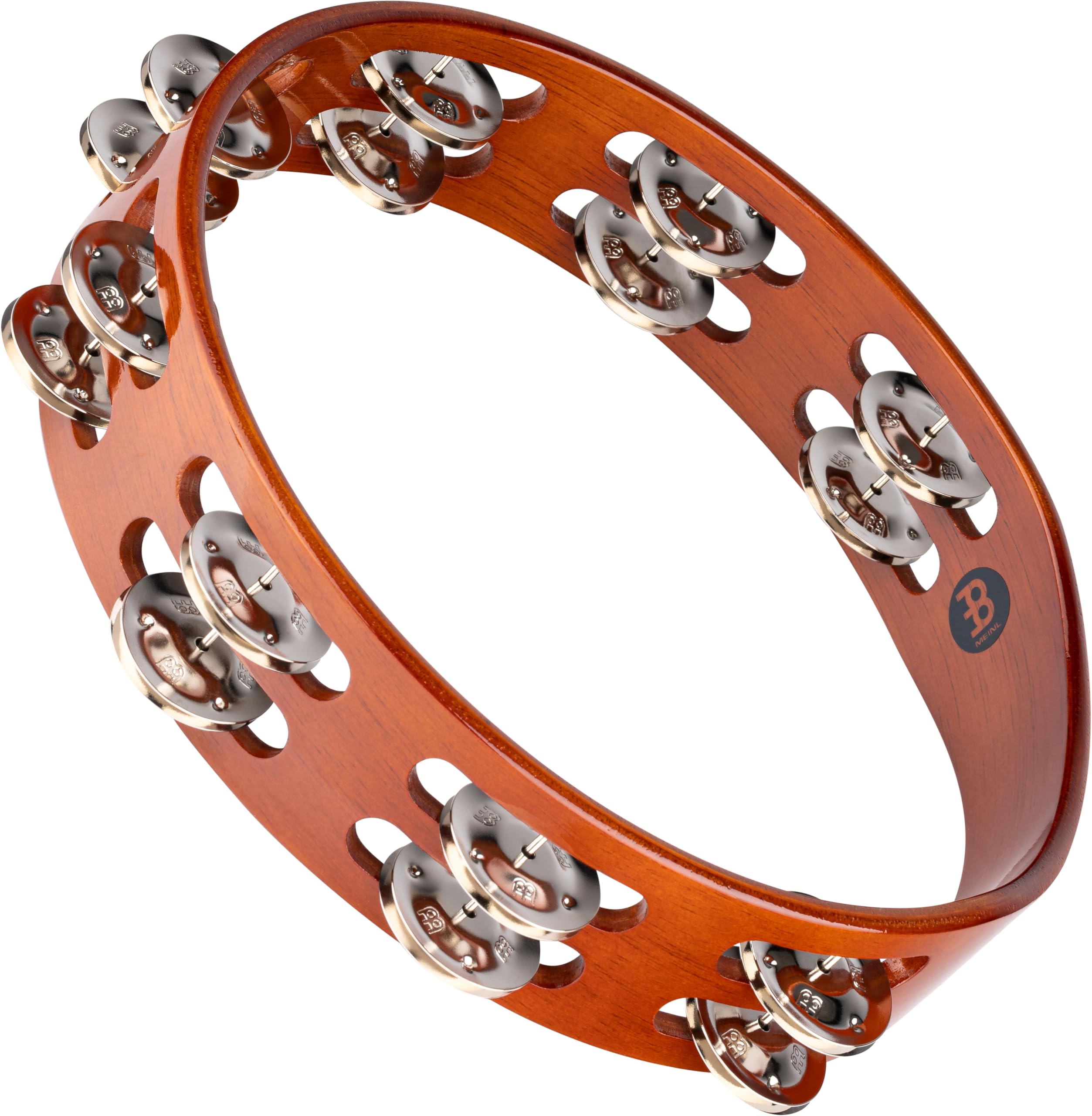Meinl Percussion Traditional Wood Tambourine - 2-Row Tambourine - 10-inch Diameter - Siam Oak / Steel, Antique Brown / Nickel (TA2AB)
