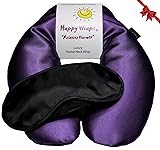 Happy Wraps Microwavable Herbal Neck Wrap - Hot Cold Aromatherapy Neck Warming Pillow - Heating Pad for Migraines, Stress, Gifts for Women, Birthdays, Christmas and Free Sleep Mask - Amethyst