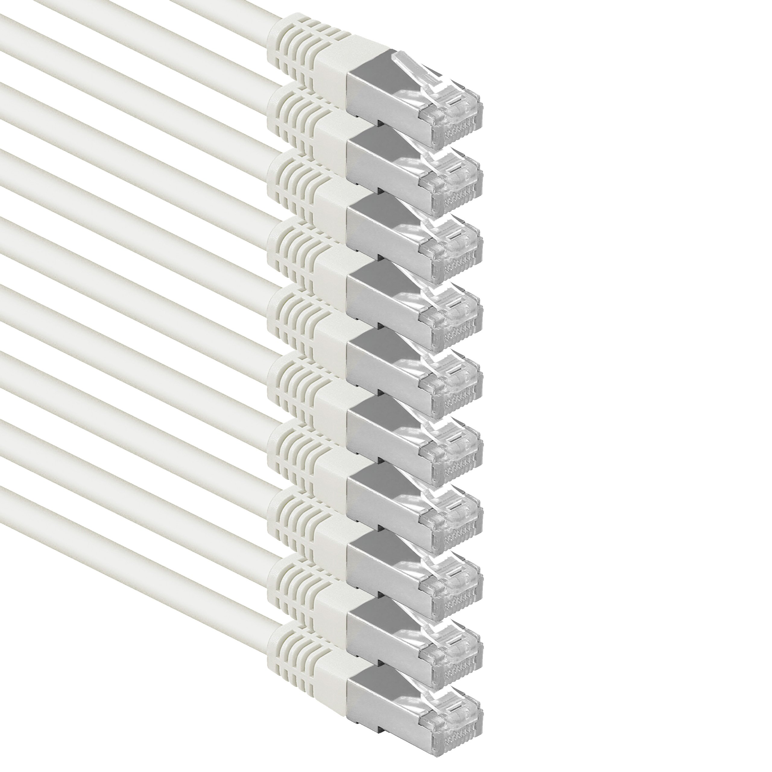 1aTTack.de 0.25 m white - pack of 10 Cat.6 patch cable network cable CAT6 S-FTP Gigabit Lan PIMF CAT 6 copper CU halogen-free Internet DSL game console Smart TV — image 1