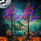 Dazzle Bright 2 Pack Halloween Lighted Up Birch Tree, Total 96 LED Purple and Orange Fairy Lights with Timer, Waterproof for Indoor Outdoor Home Party Halloween Decoration