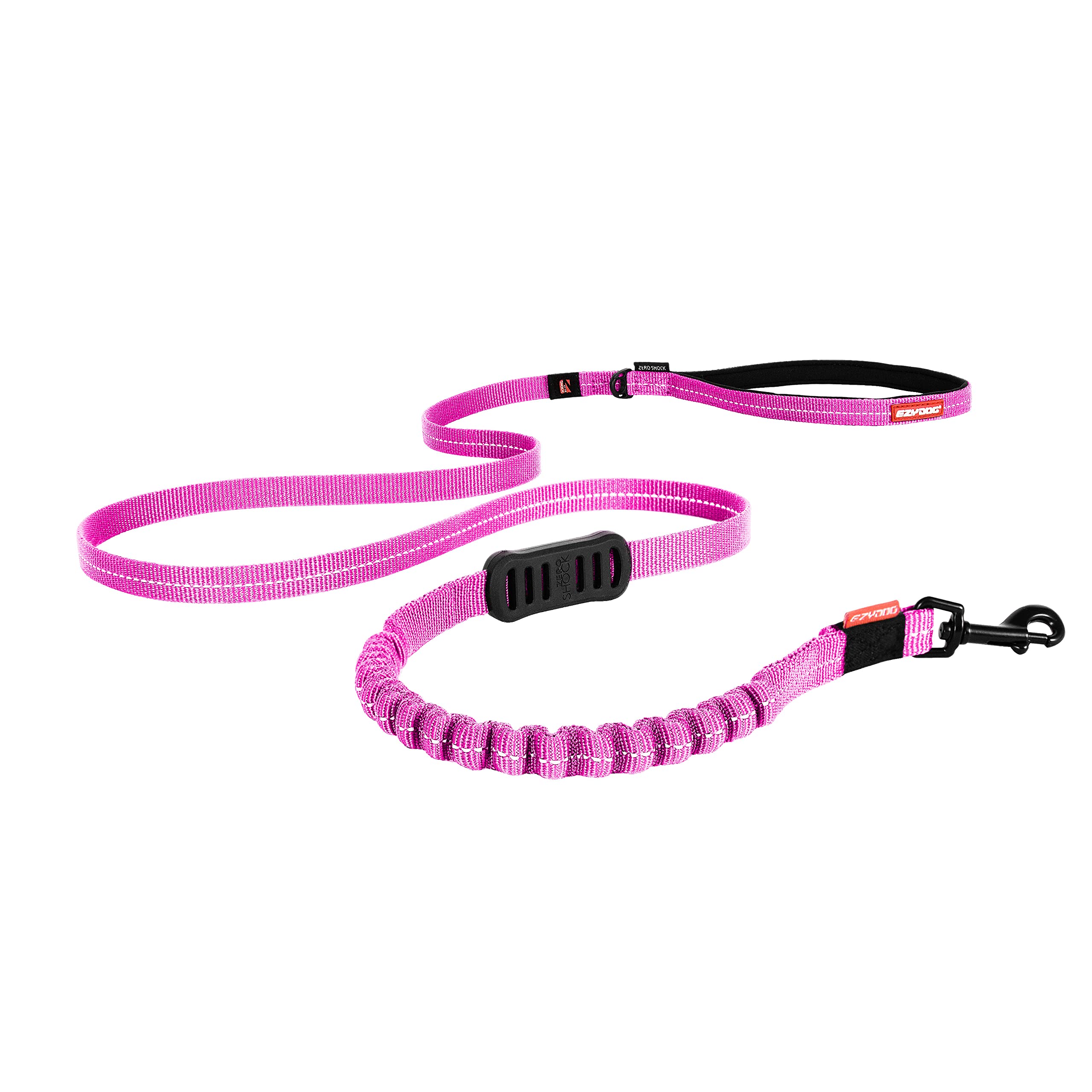 EzyDog Zero Shock LITE Dog Lead - Bungee Lead for Small Dogs Under 12kg - Shock Absorber with Soft Double Handle, Accessory D-Ring & Reflective Trim Dog Leash, 1.2m (Pink, 1.2m)