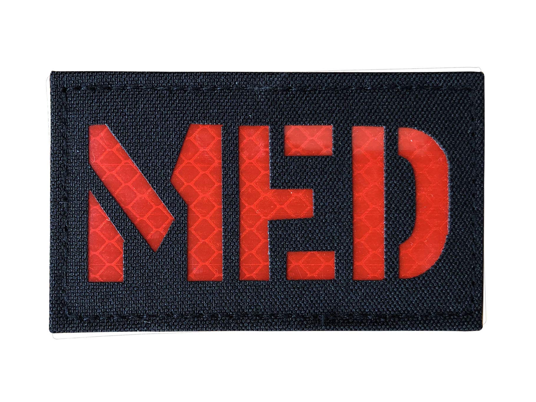 2x3.5 Inch Reflective MED Medic EMS EMT Patch Hook-Fastener Backing (Black-Red)