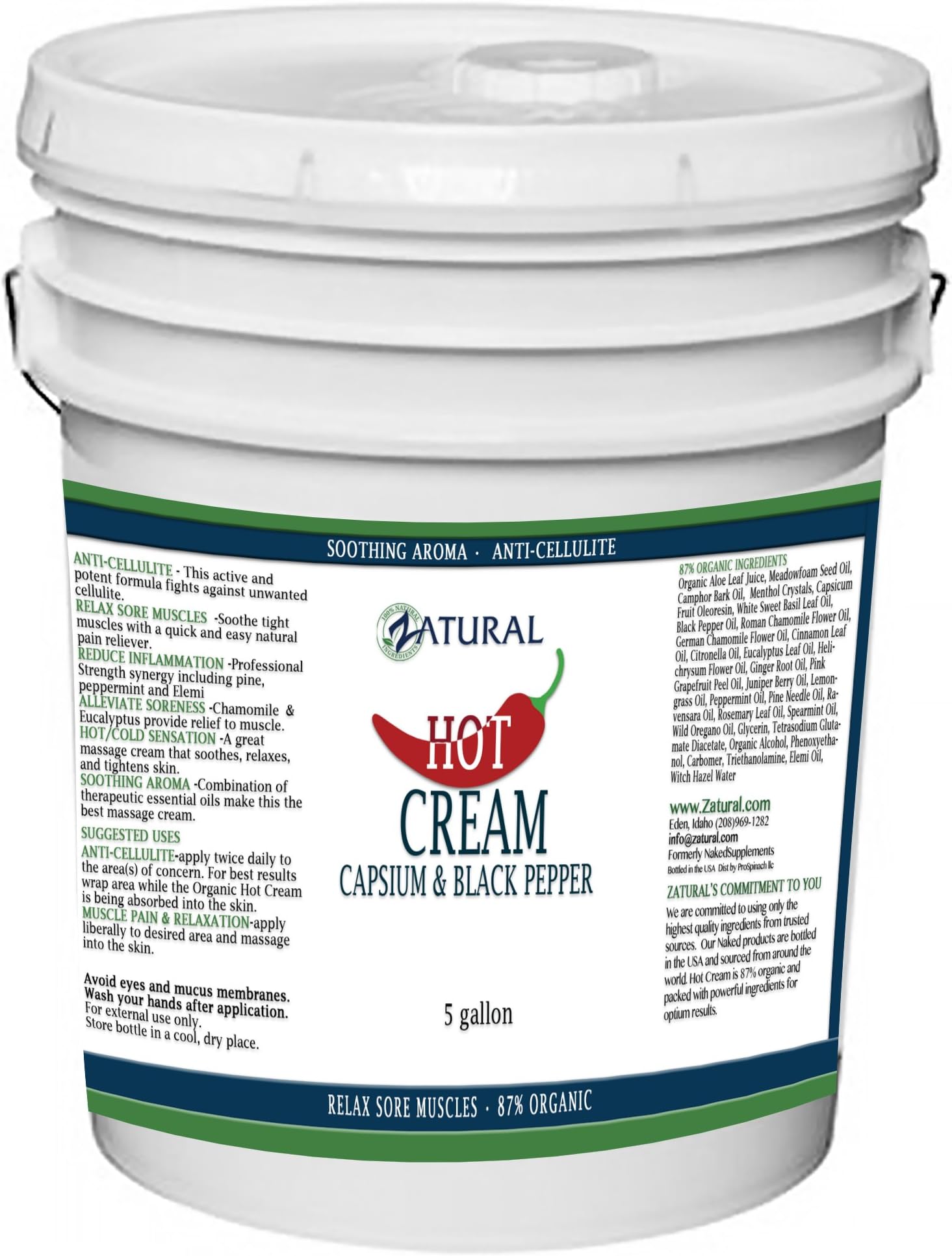 Organic Hot Cream 5 Gallon-Cellulite Cream-Muscle Rub-Slimming Cream-Pain Relief-Body Wraps-Belly Fat-Skin Firming & Weight Loss-Professional Therapeutic Grade-Doctor Formulated (5 Gallon)