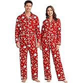 Gyrategirl Matching Christmas Pajamas for Couples Long Sleeve Button Down PJ Set Soft Holiday Lounge Sleepwear for Women Men