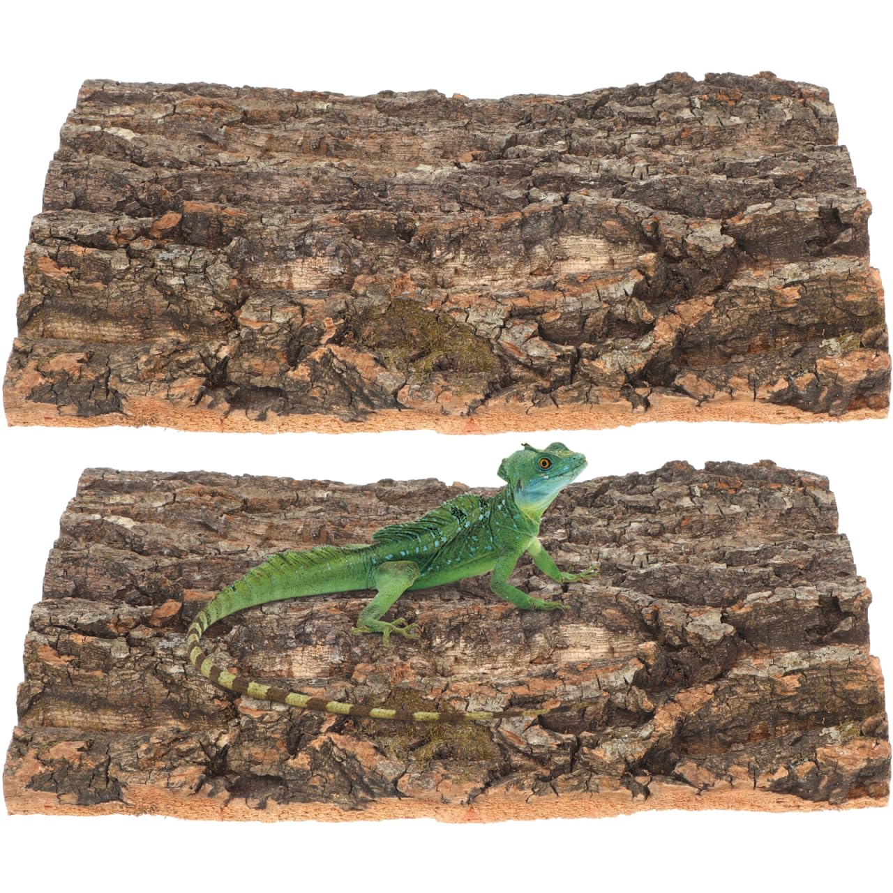 ibasenice Reptile Tree Bark Platform 2-Pack 11.81X7.87X0.79In Natural Terrarium Decor for Climbing Resting Tortoises Lizards Spiders Small Pets