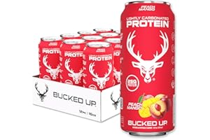 Bucked Up Lightly Carbonated Protein Soda | 25g Whey Isolate - Zero Sugar, Low Calorie, Caffeine Free, Clean Drink | Sparkling Protein Soda - 12 Pack, 16 oz Cans (Peach Mango)