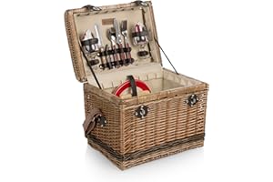 PICNIC TIME Yellowstone Picnic Baskets, Moka Collection - Brown with Beige & Red Accents, One Size