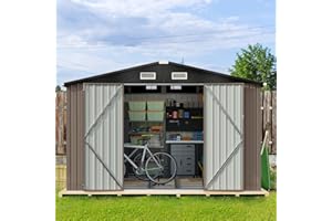 Aoxun Outdoor Storage Shed 8.5FT x 5.6FT, Metal Steel Utility Tool Shed Storage House with Door & Lock, for Backyard Garden Patio Lawn, Brown with Floor Frame