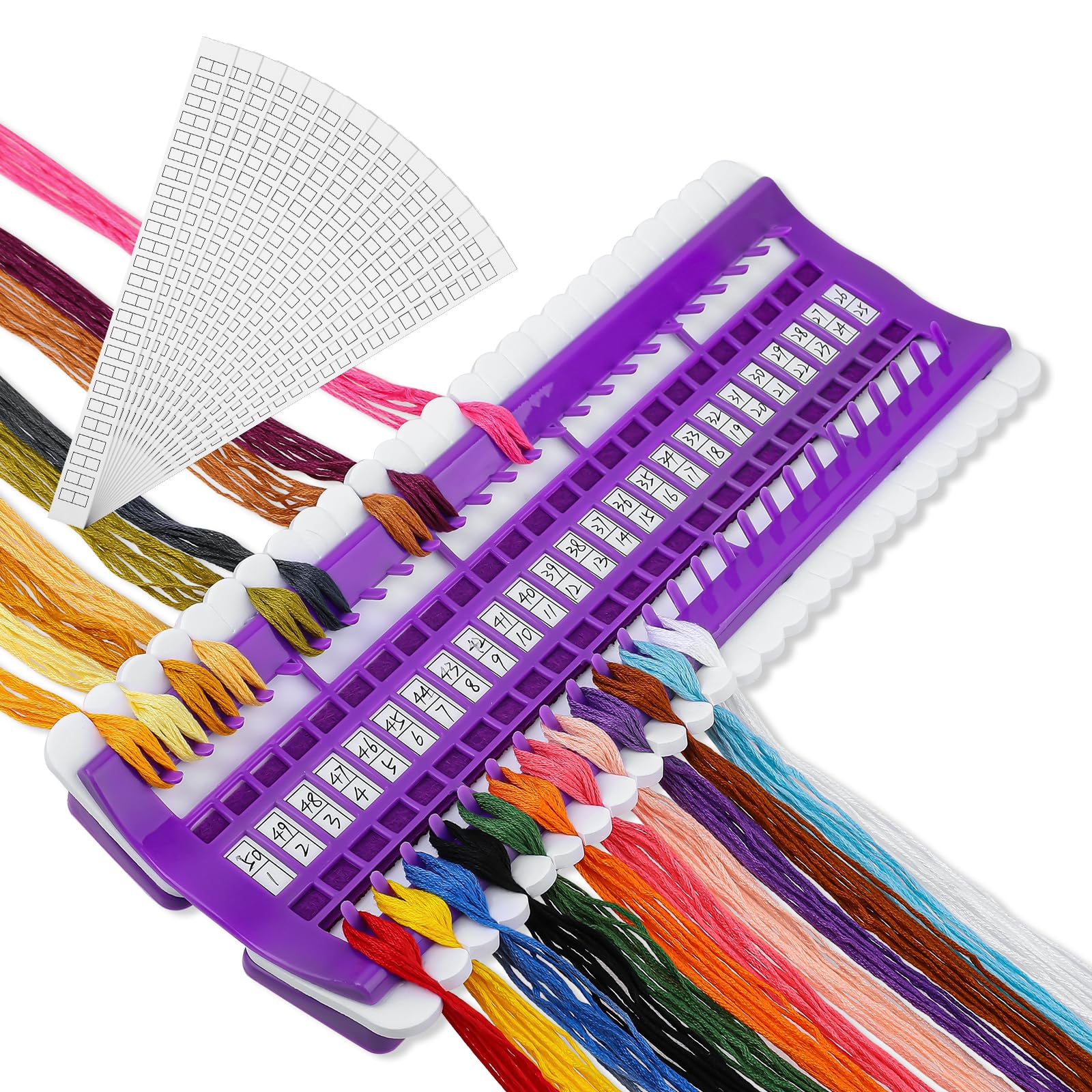 50 Positions Floss Organizer for Embroidery Floss Storage, Plastic Foam Sewing Thread Organizer Embroidery Thread Holder with 15 Pcs Replaceable Paper Card Sewing Needle