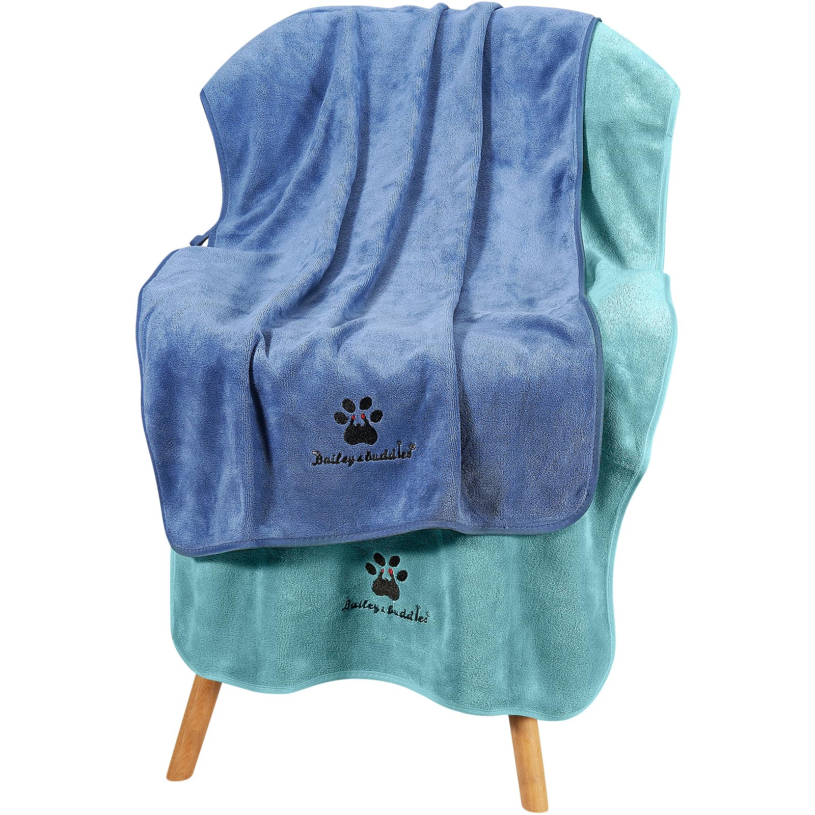 Bailey & buddies Dog Towels – Super Absorbent Microfibre Pet Towel Set (2 Pack, Green & Blue) | Quick Dry, Soft & Durable, 100×50cm for Dogs, Cats & Other Pets