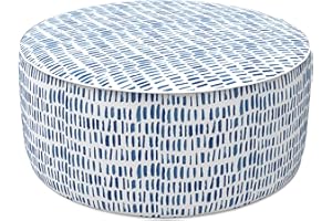 LVTXIII Outdoor Inflatable Ottoman Stool, Patio Water Repellent Footrest Stool with Handle, Portable Outside Round Ottoman for Patio Garden, Camping or Home Use, 21"x21"x9", Blue Pebble