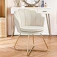 Furniliving Velvet Vanity Chair, Upholstered Accent Chair for Living Room, Makeup Chair for Bedroom Home Office Desk Chair with Back Arm Chair Guest Chair Mid-Century Leisure Lounge Sofa (Khaki)