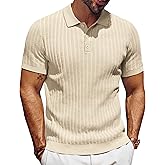 PJ PAUL JONES Mens Knit Polo Shirt Short Sleeve Textured Polo Shirts Casual Summer Collared Polo T Shirt