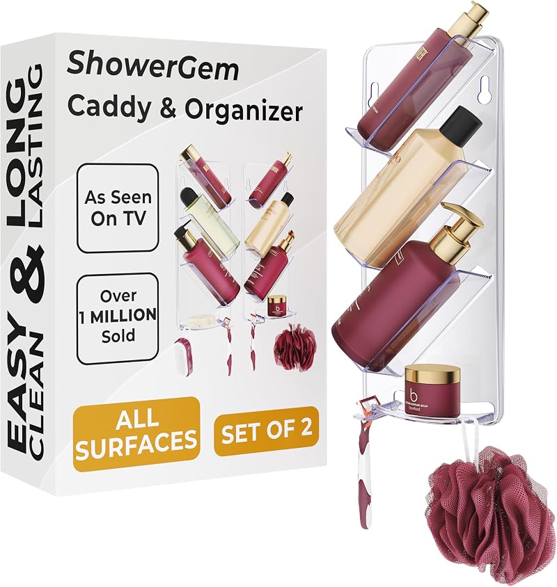 ShowerGem Shower Caddy Bath Organiser Shelf Blue Plastic Easy Install