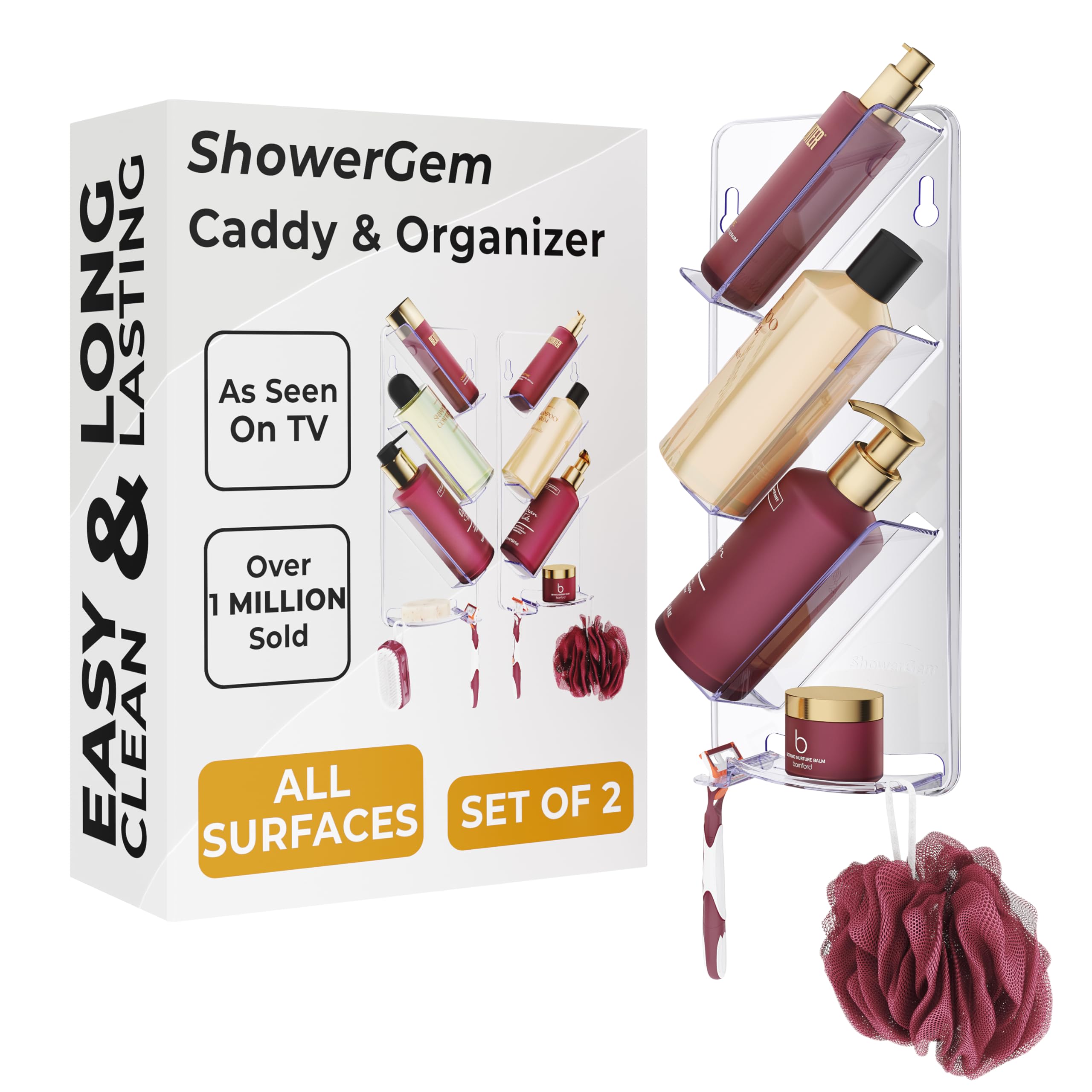 As Seen on Dragons Den, No Suction Cups & No Screws, Easy-Clean, Rust Proof Shower Caddy and Bath Organiser Shelf