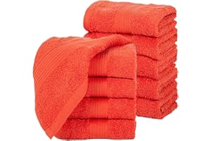 Ample Decor Wash Cloths Pack of 10, Oeko Tex Certified 600 GSM 100% Cotton Soft Absorbent, Premium Quality Durable Machine Washable, Ideal for Bathroom, Pool, Hotel, Spa – Orange