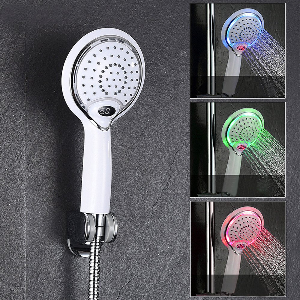 GuDoQi LED Shower Spray Head with Temperature Sensor Digital Display 3 Colors Change Water Powered