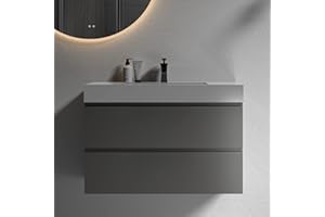 BLUHOUZZ Alice 36 Inch Bathroom Vanity with Sink with Overflow, Large Storage Wall Mounted Floating Bathroom Vanity for Modern Bathroom, One-Piece Sink Basin Minimalist Bathroom Sink Cabinet