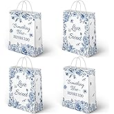 Lofaris Bridal Shower Gift Bags 16PCS Something Blue Before I Do Bachelorette Party Paper Bags, 6x3x8 Inch, Elegant Blue Floral Wedding Favor Bags for Candy, Cookies, Small Gifts