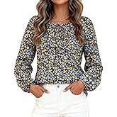 KIRUNDO Boho Tops for Women Going Out Floral Long Sleeve Shirts Dressy Casual Work Blouses Drawstring 2025 Fall Outfits