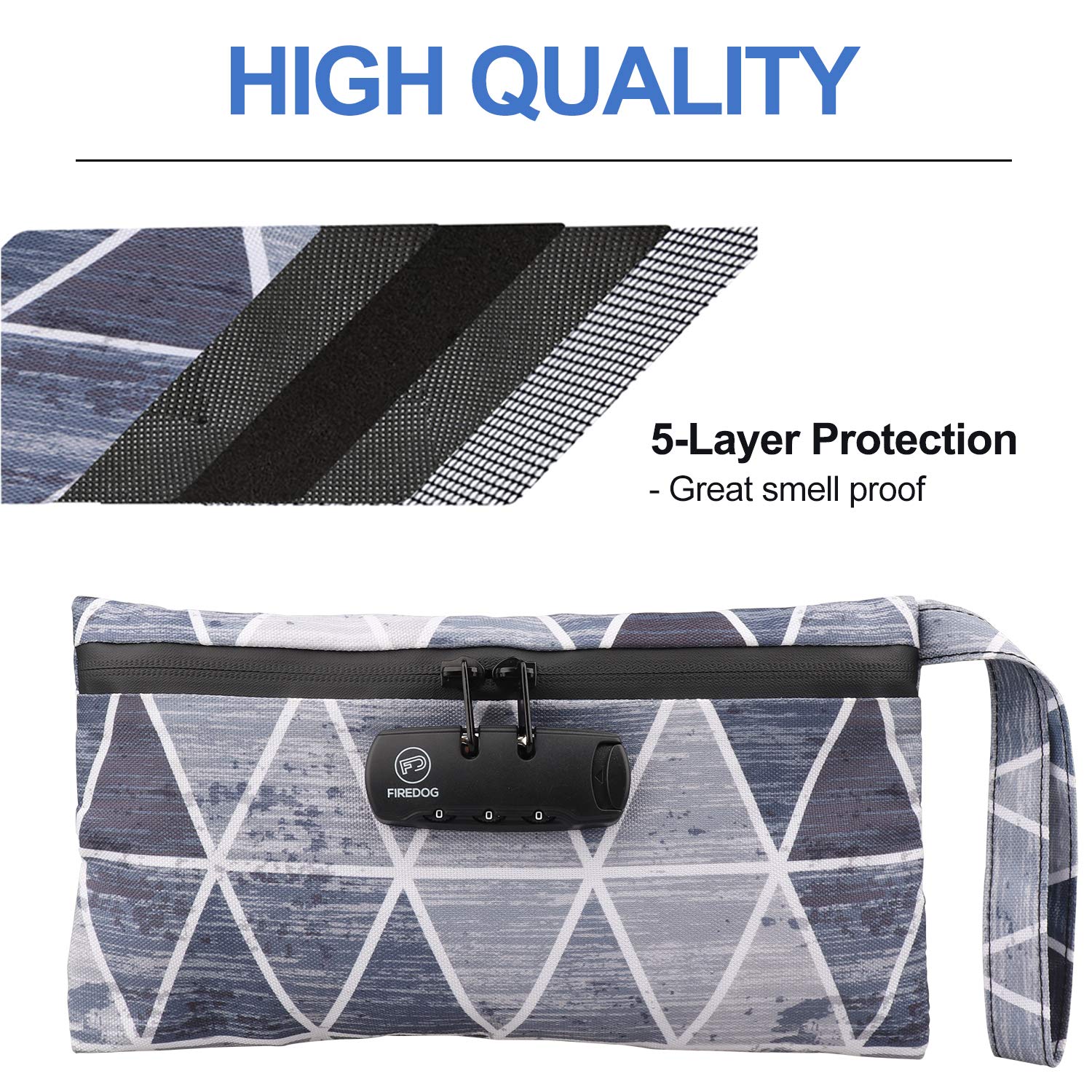 FIREDOG Smell Proof Bags with Lock, Carbon Lined Odor Proof Pouch Case Container for Travel Storage