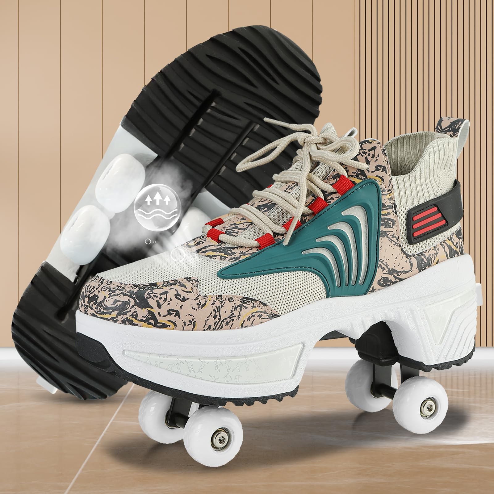 Roller Skating Shoes,Roller Shoes for Girls,Deform Roller Skate Shoes,360° Breathable Double Row Deform Wheel Skate,for Men, Beginners, (D, UK-4.5)