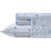 Wrangler - Queen Size Sheet Set, Ultra-Soft & Wrinkle-Resistant Bedding for Year Round Comfort, Deep Pockets, Bed Sheets with Matching Fitted Sheet & Pillowcases (Cowboy Pinstripe Blue)