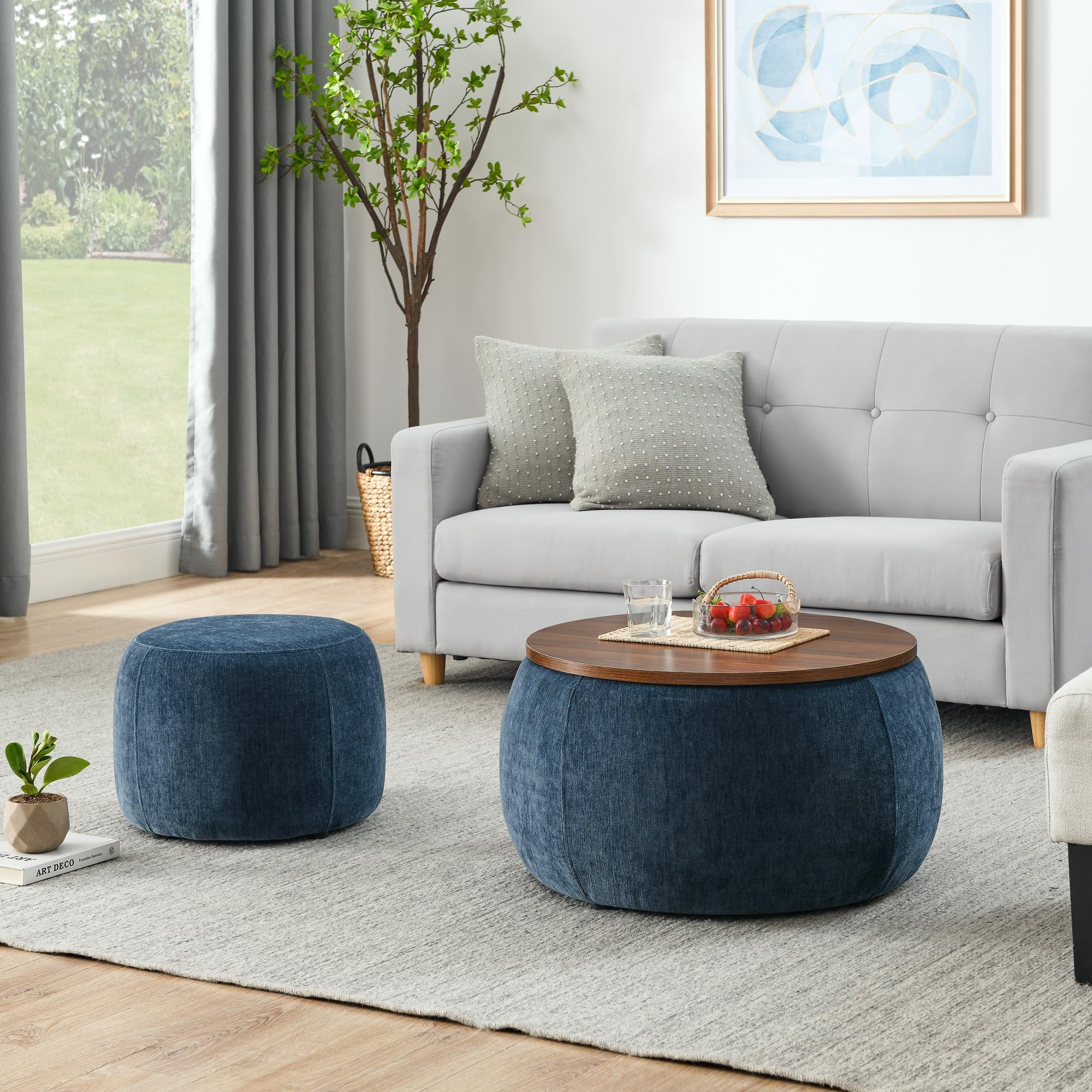 Niccae 2-Piece Set Round Chenille Storage