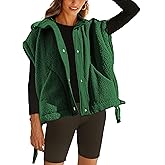 RIATOUR Women's Fleece Vest Oversized Fuzzy Sherpa Jacket Warm Sleeveless Button Down Outwear with Pockets (Green-L)