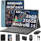 Android 15 Tablet 10 Inch, 2026 Tablet with Keyboard, 24GB+256GB+2TB Expand | Tablets PC with Gemini AI, Octa-Core, 8000mAh, 5G WiFi, Widevine L1, GMS, 2 in 1 AI Tablets with Case, Mouse, Stylus(Black)
