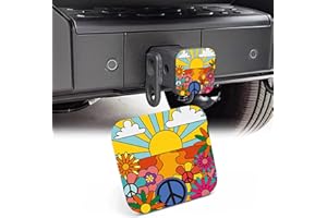 NITAHHHY 2" Trailer Hitch Cover,Retro 70's Groovy Sunshine and Flowers Peace Sign Rubber Towing Hitch Tube Cover Hitch for Men Women, Sturdy Receivers Plug Accessories for Pickups Trucks Cars