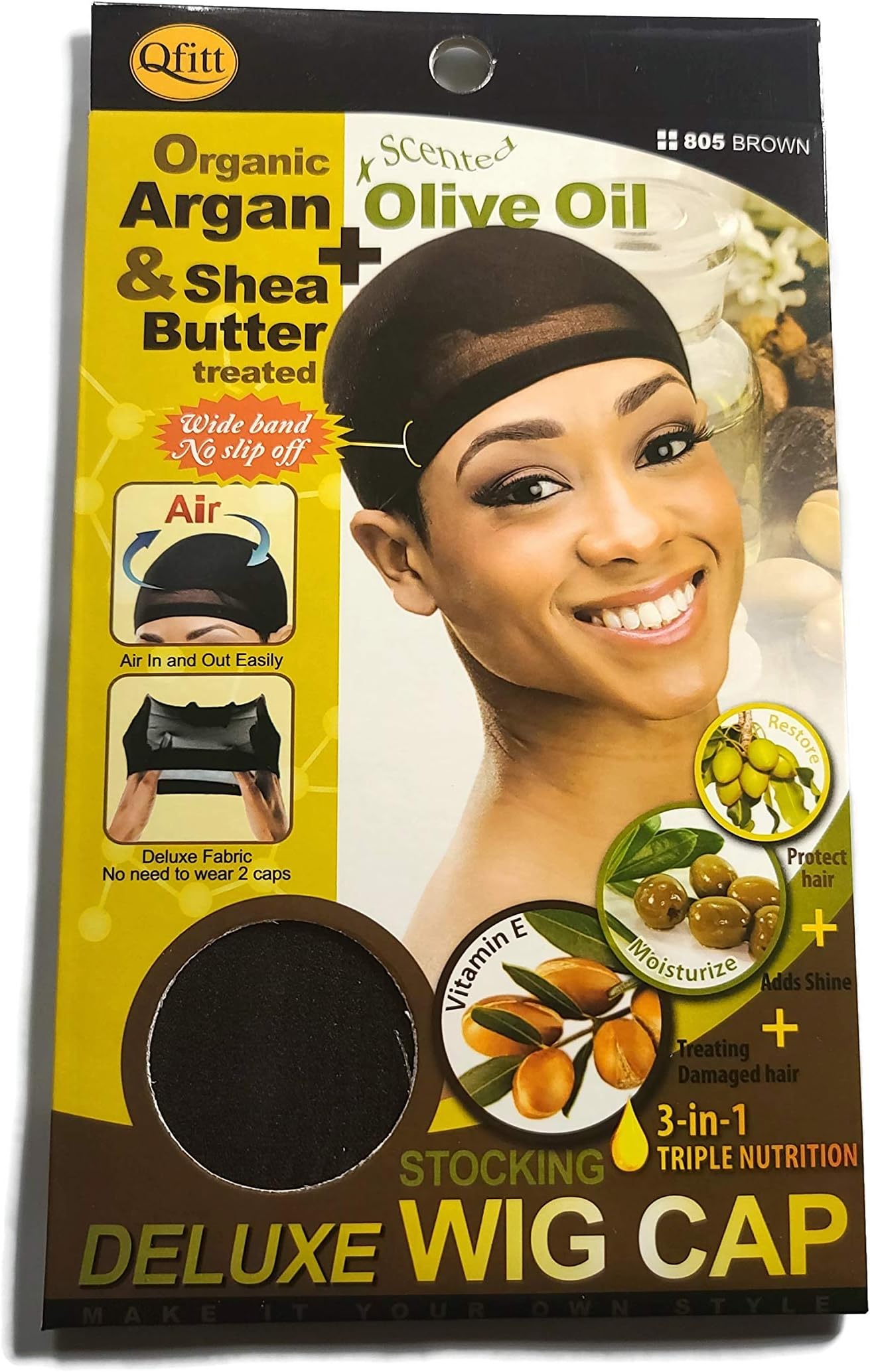 Organic Argan Olive Oil & Shea Butter Treated Deluxe Stocking Wig Cap #805 Brown