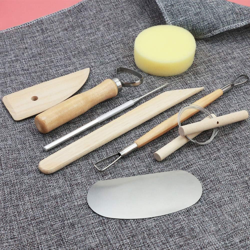 SKPPC 2 Sets Pottery Polymer Clay Tools Kit, The Most Essential Wooden Clay Sculpting Carving Modeling Tools, Ceramic Tools for Clay, Pottery, Modeling, Smoothing, 16 Pieces