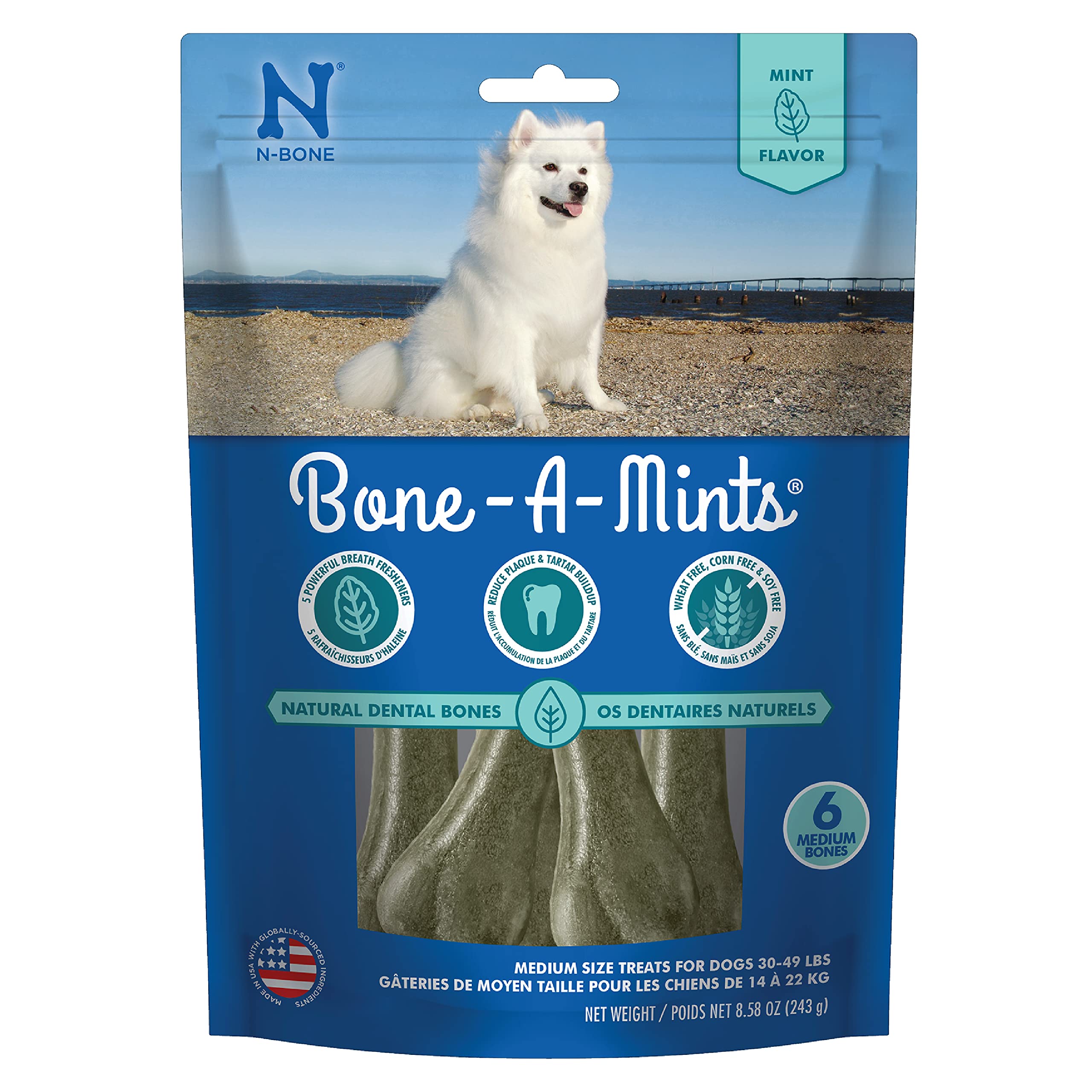 Photo 1 of EXP 05/22/2026
Bone-A-Mints All Natural, Wheat-Free Breath Freshening Bone, 8.58-Ounce, Medium, 6-Pack