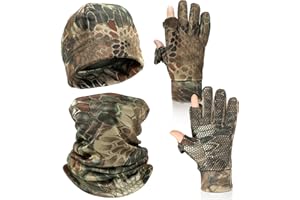 Janmercy 3 Pcs Camouflage Hunting Gloves Beanie and Scarf Set for Men Women Cold Weather Hunting Accessories