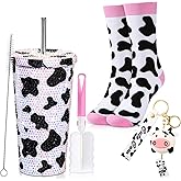 Domensi 3 Pack Cow Gifts for Women Including 17 oz Bling Rhinestone Cow Tumbler Socks and Keychain for Birthday Employee Teacher Appreciation Gifts