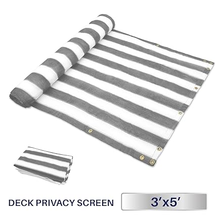 3 x 5, Grey/White Strips: Windscreen4less Deck Privacy Screen for Backyard, Patio, Balcony, Pool, Porch, Railiing, Gardening, Fence Shield Rails Protecti