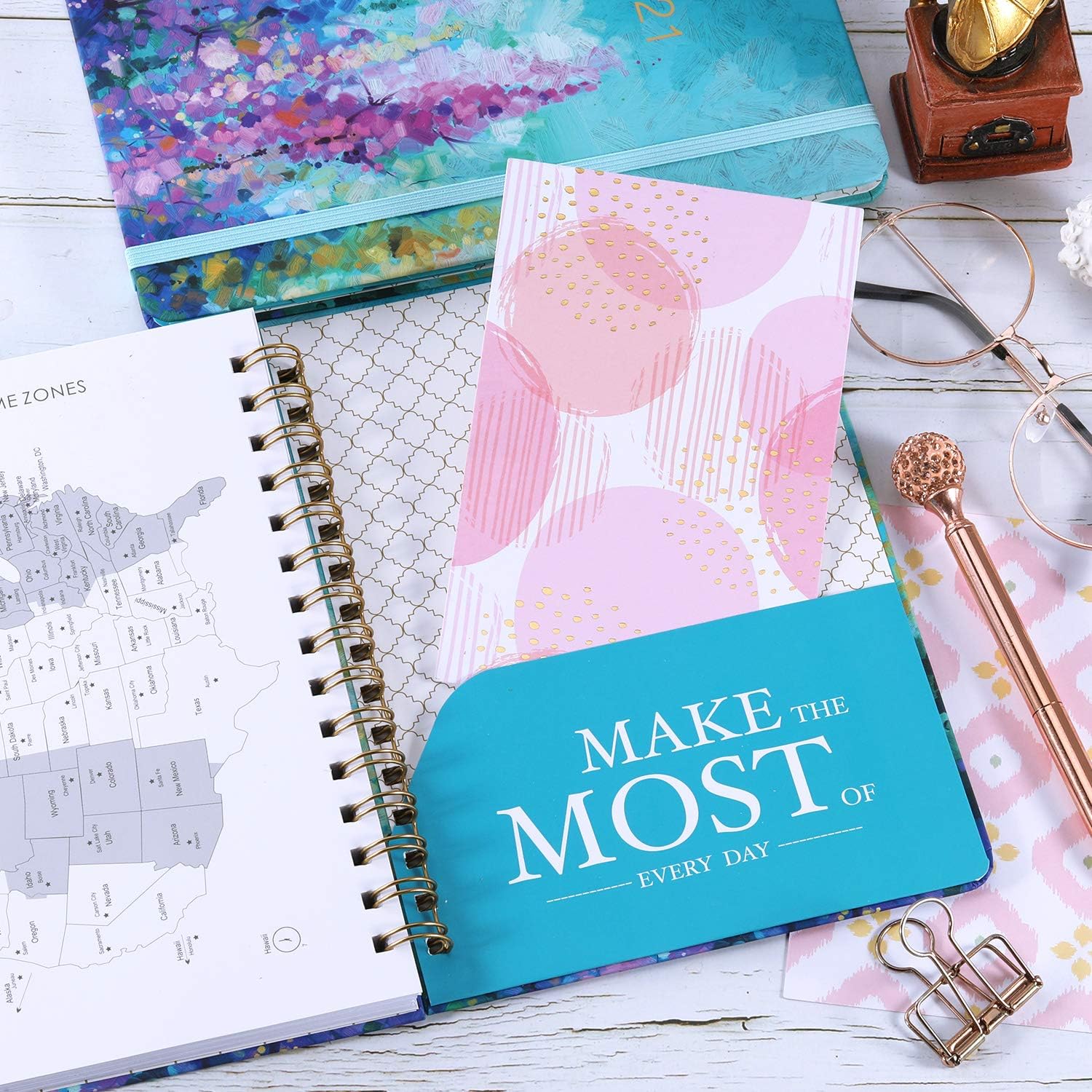 2021 Planner - Weekly & Monthly Planner with Tabs, 6.3" x 8.4", Jan. - Dec. 2021, Hardcover with Back Pocket + Thick Paper + Banded, Twin-Wire Binding - Oil Painting : Office Products