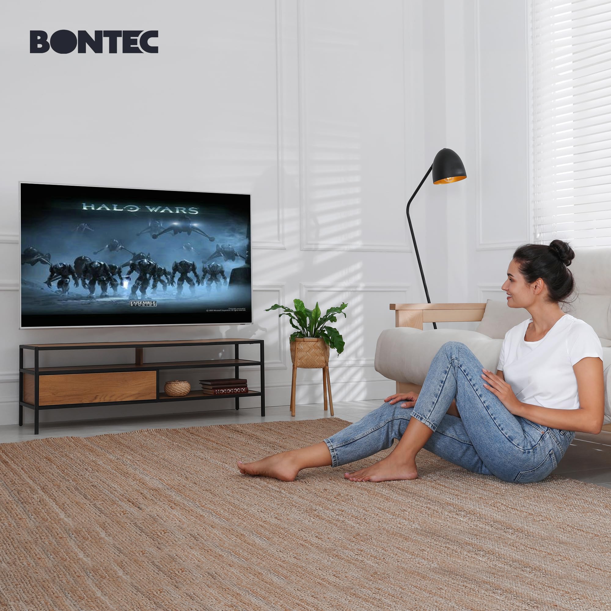 BONTEC TV Wall Mount for 23-70 Inch LED LCD, Swivels Tilts Extends Double Arm Full Motion TV Wall Bracket Holds up to 45kg, Includes HDMI Cable, Spirit Level, Max VESA 400x400mm