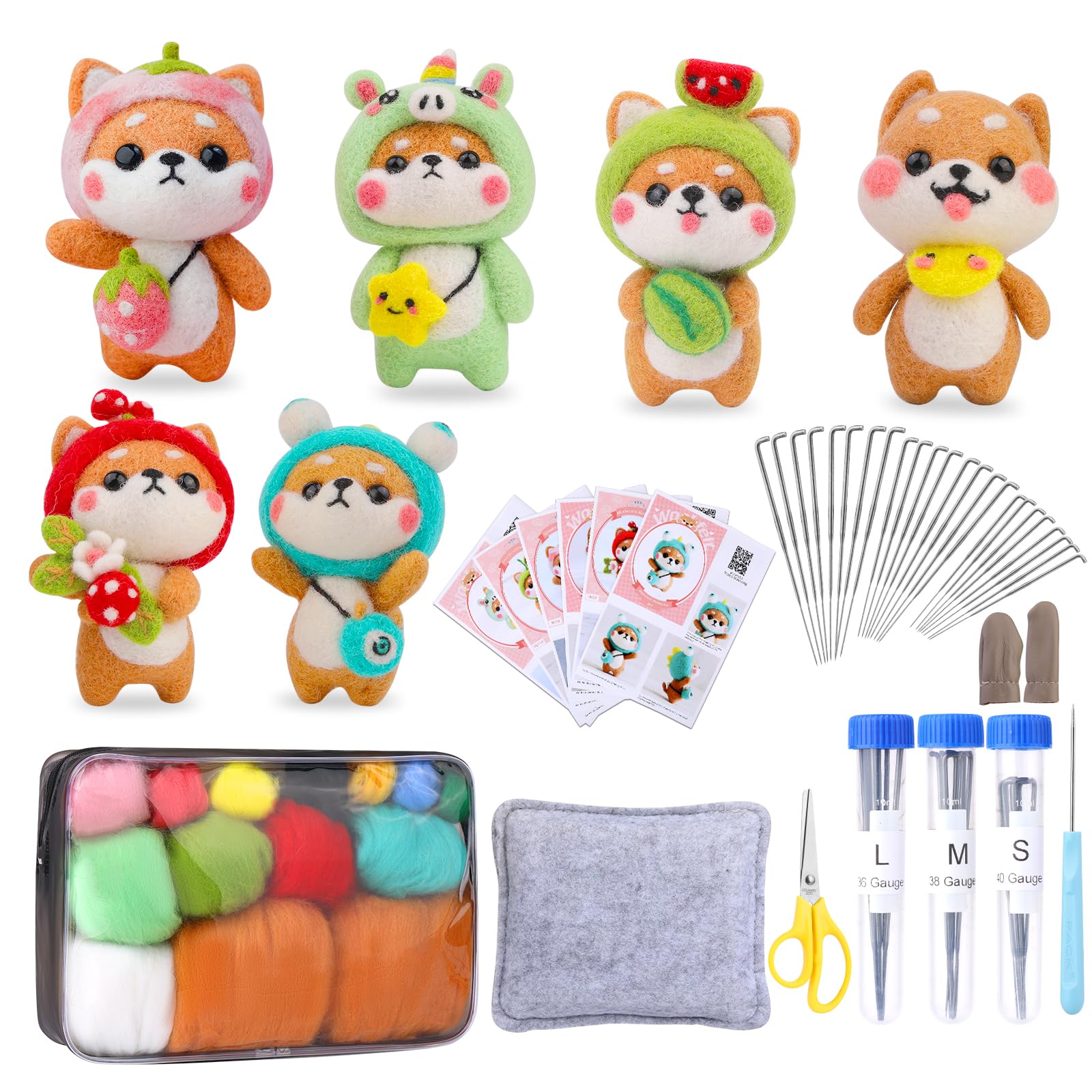 SUVSOON Needle Felting Kit for Beginners, Wool Felting Beginner Kits Includes 6 Pcs Animal Instructions Felting Pad Needle Felting Basic Tools, Complete Needle Felting Tools and Supplies