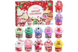 SEEYKEY Slime Advent Calendar 2025, Christmas Countdown Calendar 24 Days, Different Butter Slime Cloud Slime Fluffy DIY Kit for Girls and Boys, Non-Sticky and Safe